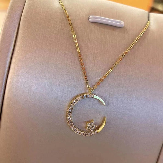 🔥2025 Handmade Moon & Star Pendant Necklace with Diamonds