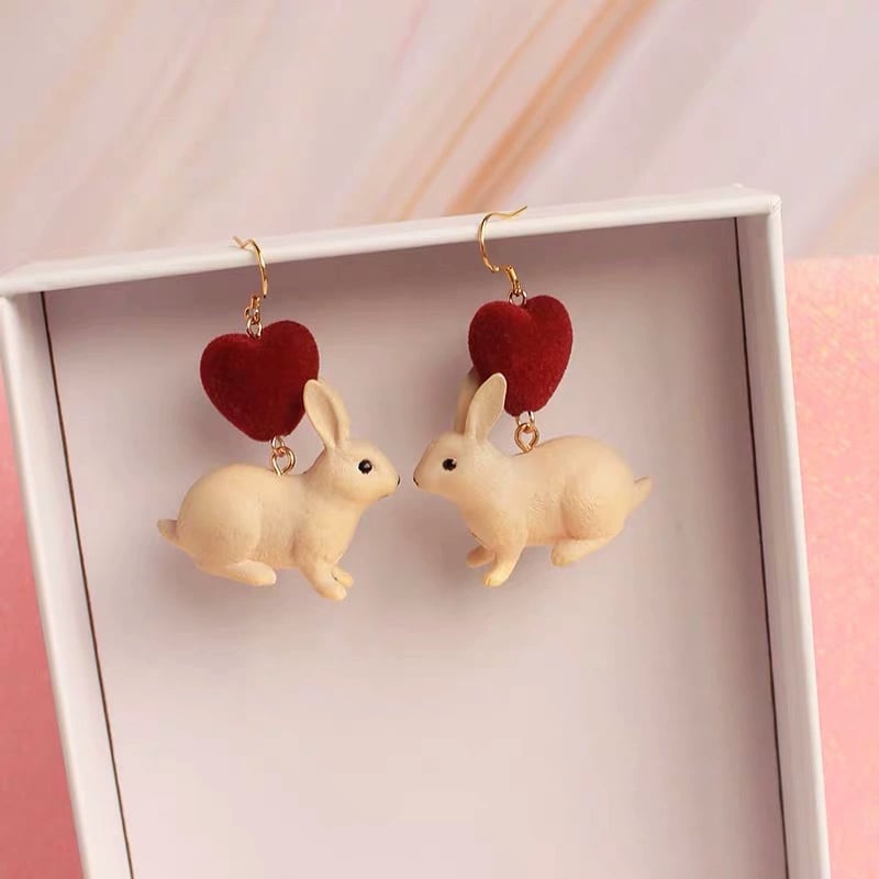 Bunny Heart Earrings/Realistic Cute Bunny Earrings Gift For Her💝