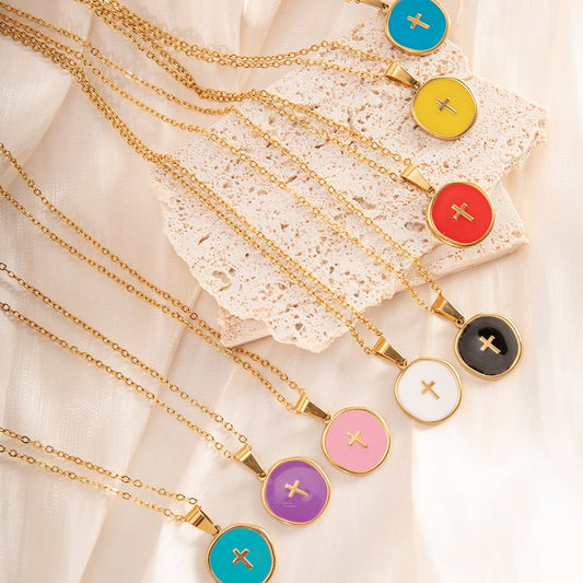 ✝️Gold Enamel Mini Cross Necklace - Christian Gift