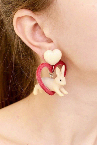 Bunny Heart Earrings/Realistic Cute Bunny Earrings Gift For Her💝