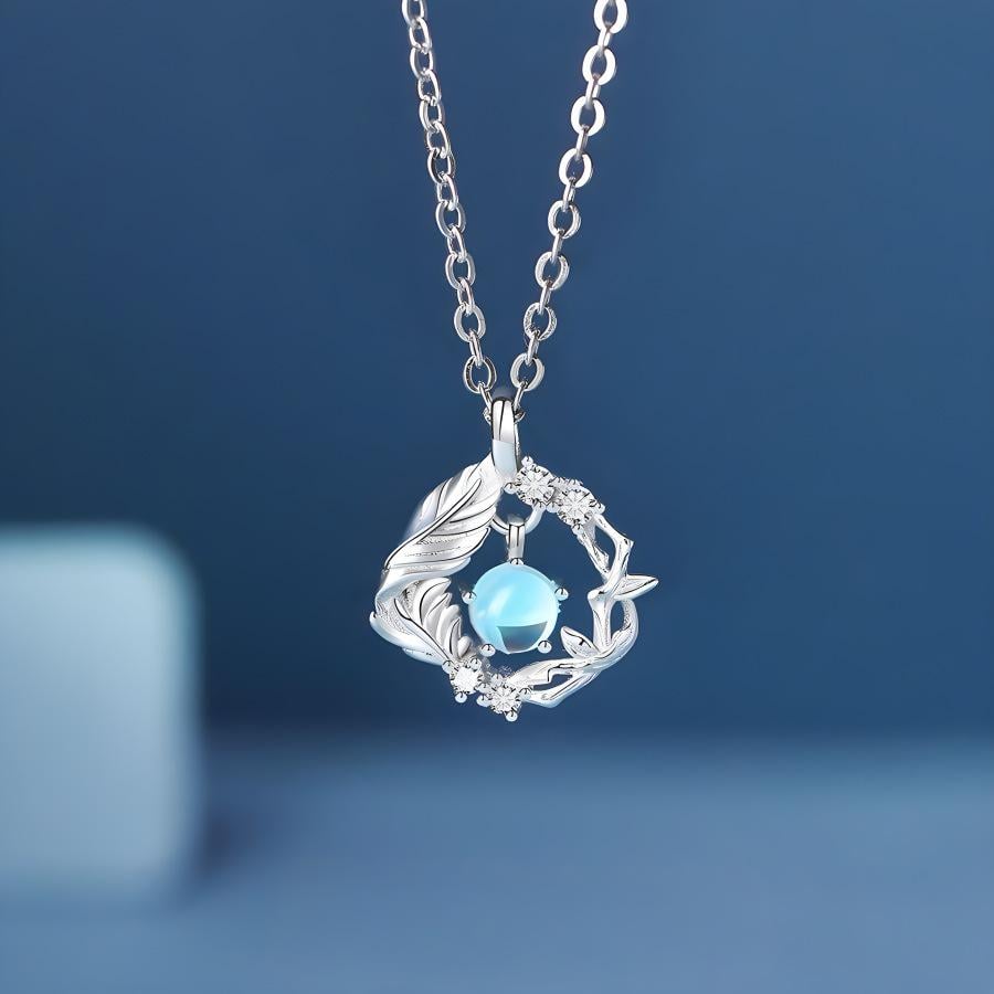Handcrafted Blue Eucalyptus and Bird Moonstone Necklace💎